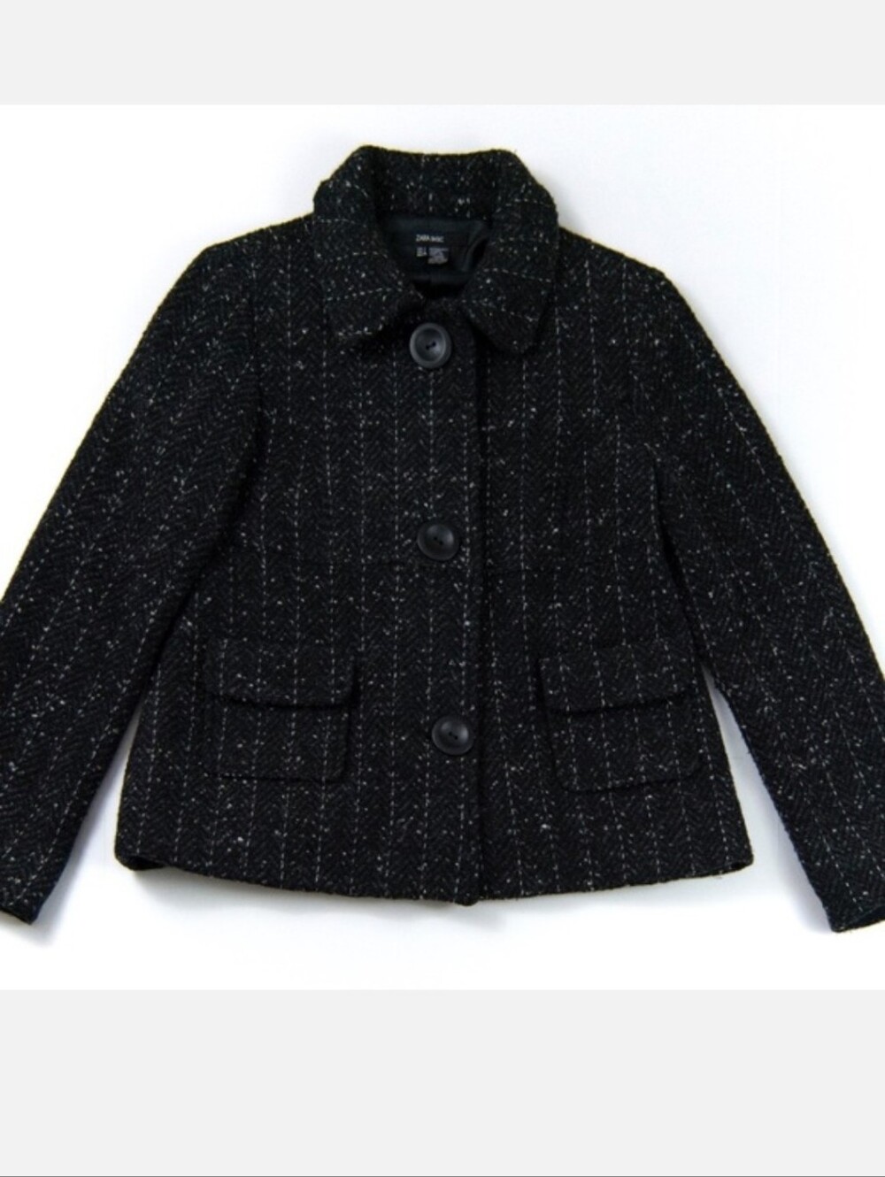 Zara Basic Black Tweed Jacket Coat